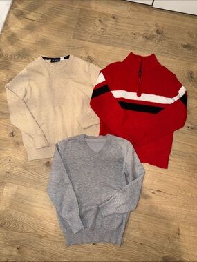 The Children's Place Red Half-Zip Sweater with White & Black Stripes